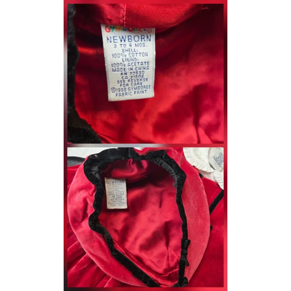 Vintage 1998 Gymboree Red Velvet Dress Set Beret Hat Blouse Infant 6-12 Months
